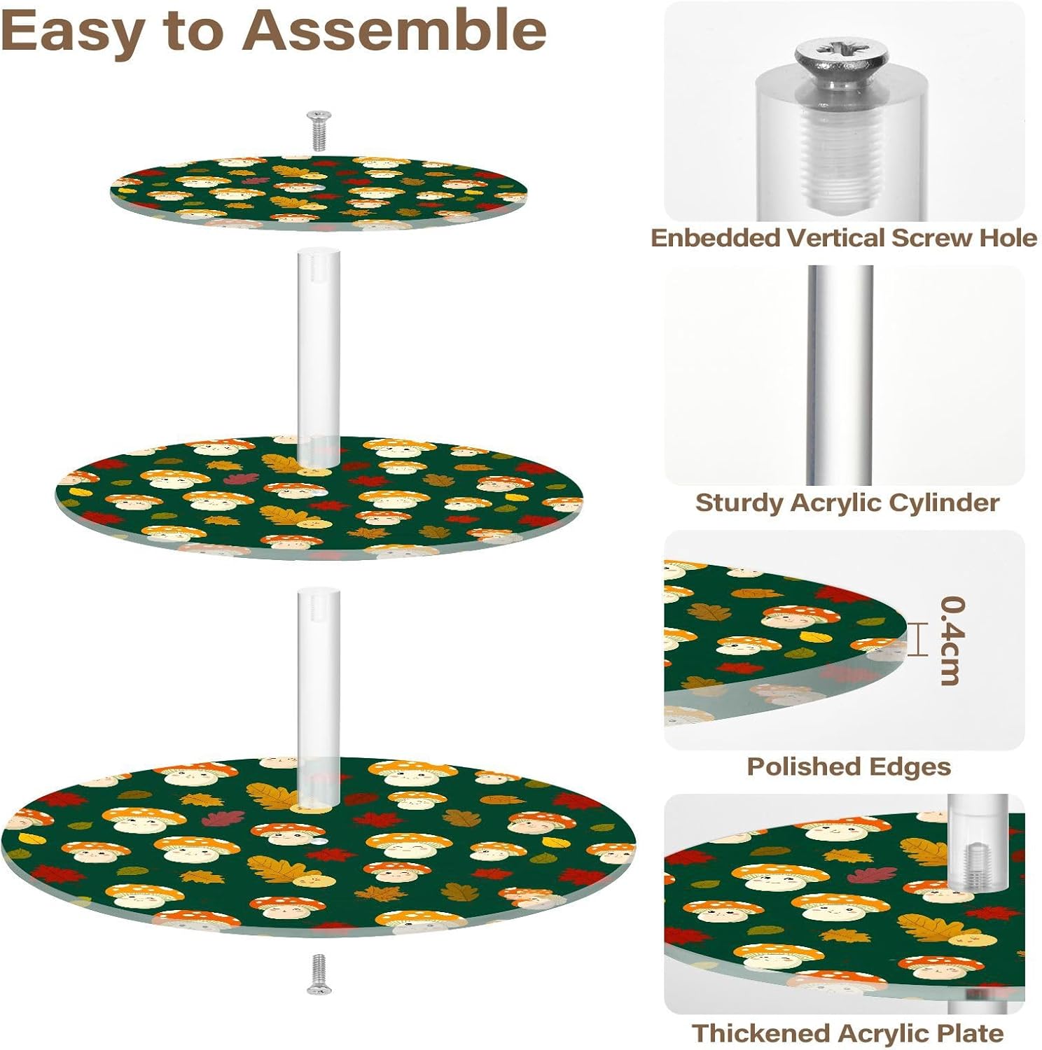 Mushroom Maple Leaves 3 Tier Acrylic Cupcake Stand, Cupcake Stand for 34 Cupcakes for Weddings, Christmas,Holidays,Parties,Birthday,Printed Cupcake Tower 23300292