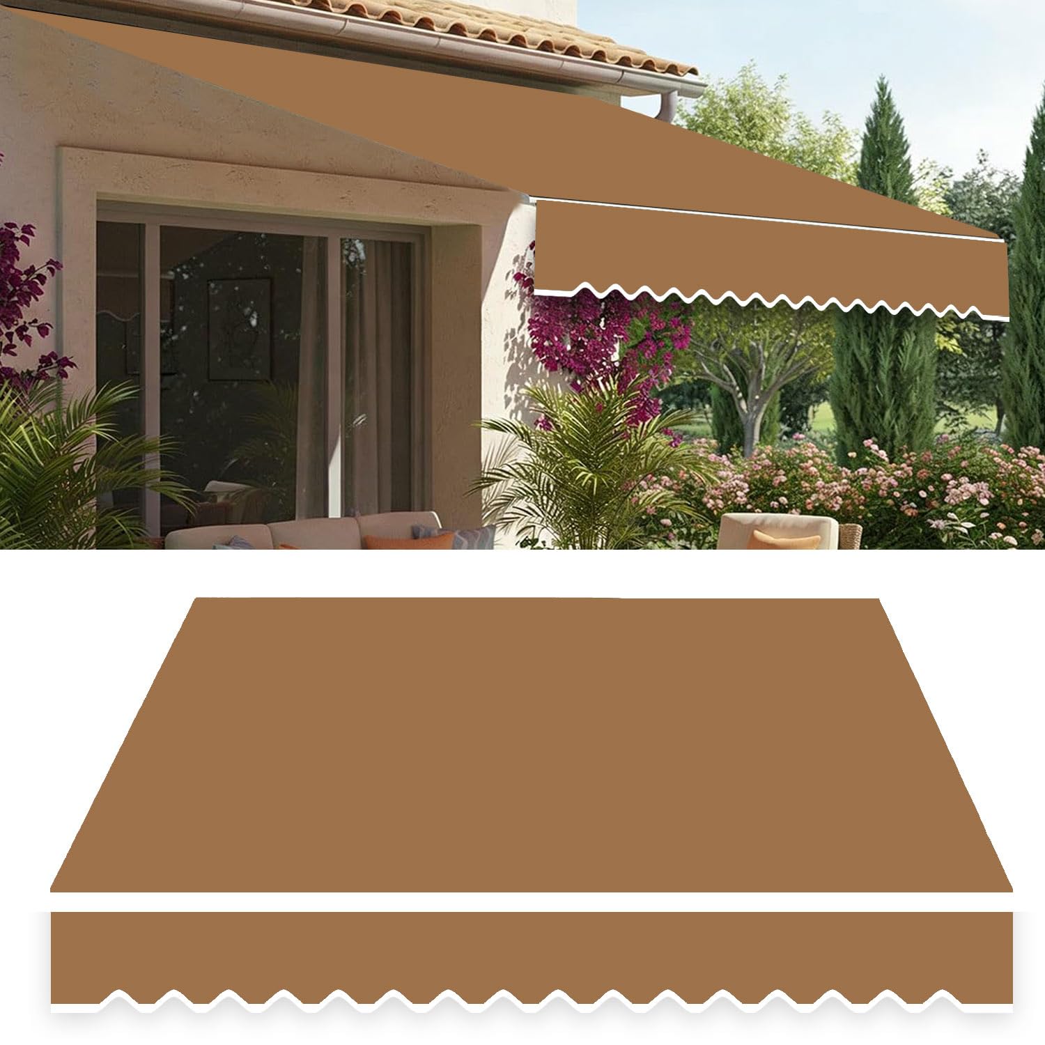Refugio impermeable para sombra solar con acabado premium marrón de 6.5x3.5m