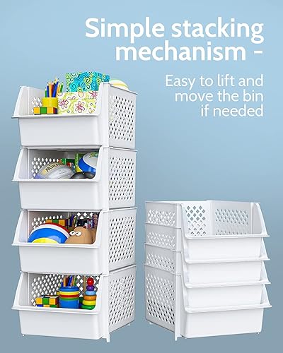 Miniatura 7 de Skywin Contenedores de almacenamiento apilables de plástico para despensa, contenedores apilables para organizar alimentos, cocina y baño (blanco,