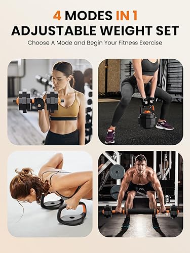 Miniatura 2 de HOFURME Adjustable 3342556277 LBS Free 4 in 1 Weight Set, Dumbbell, Barbell, Kettlebell and Push-up, Home Gym Fitness Workout Equipment for Men and