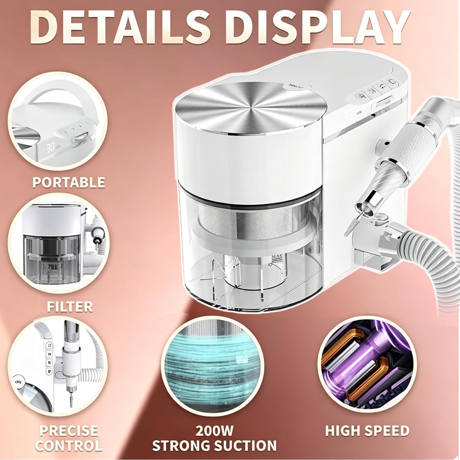 Taladro de uñas y recolector de polvo 2 en 1, 30000 RPM, para manicura y