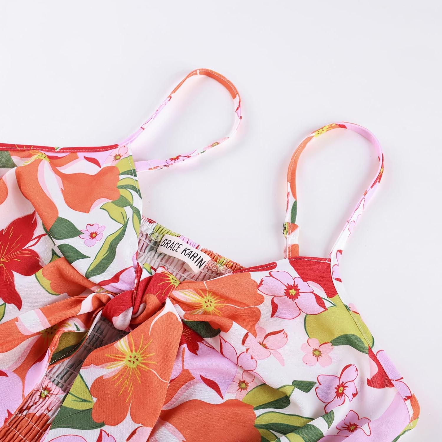 GRACE KARIN Women's 2026 Summer Maxi Dress Floral Tie Front Spaghetti Strap Casual Boho Beach Flowy Sundress with Pockets - Image 5