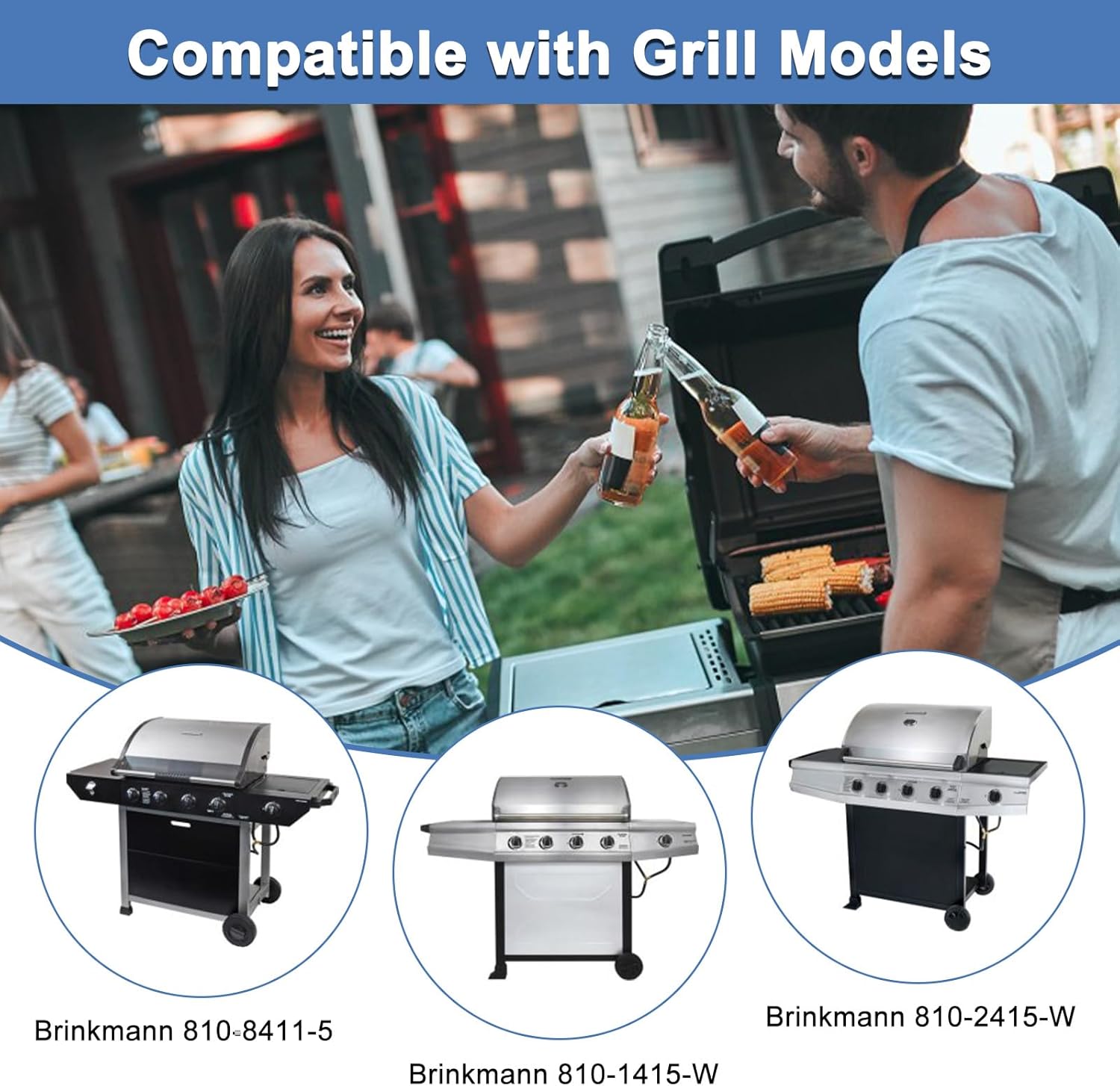 Adviace Grill Parts for Brinkmann 810-8411-5 810-1415-W 810-2415-W, Grill Grate & Heat Plate & Burner and Grill Carry Over Tube Replacement for Brinkmann 810-8411-5 Grill