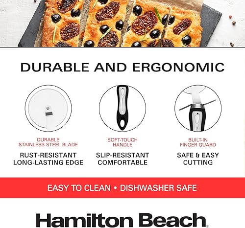 Miniatura 5 de Hamilton Beach Cortador de pizza de 8 pulgadas, mango suave al tacto, cortador de pizza de acero inoxidable de alta calidad, rueda de pizza fácil