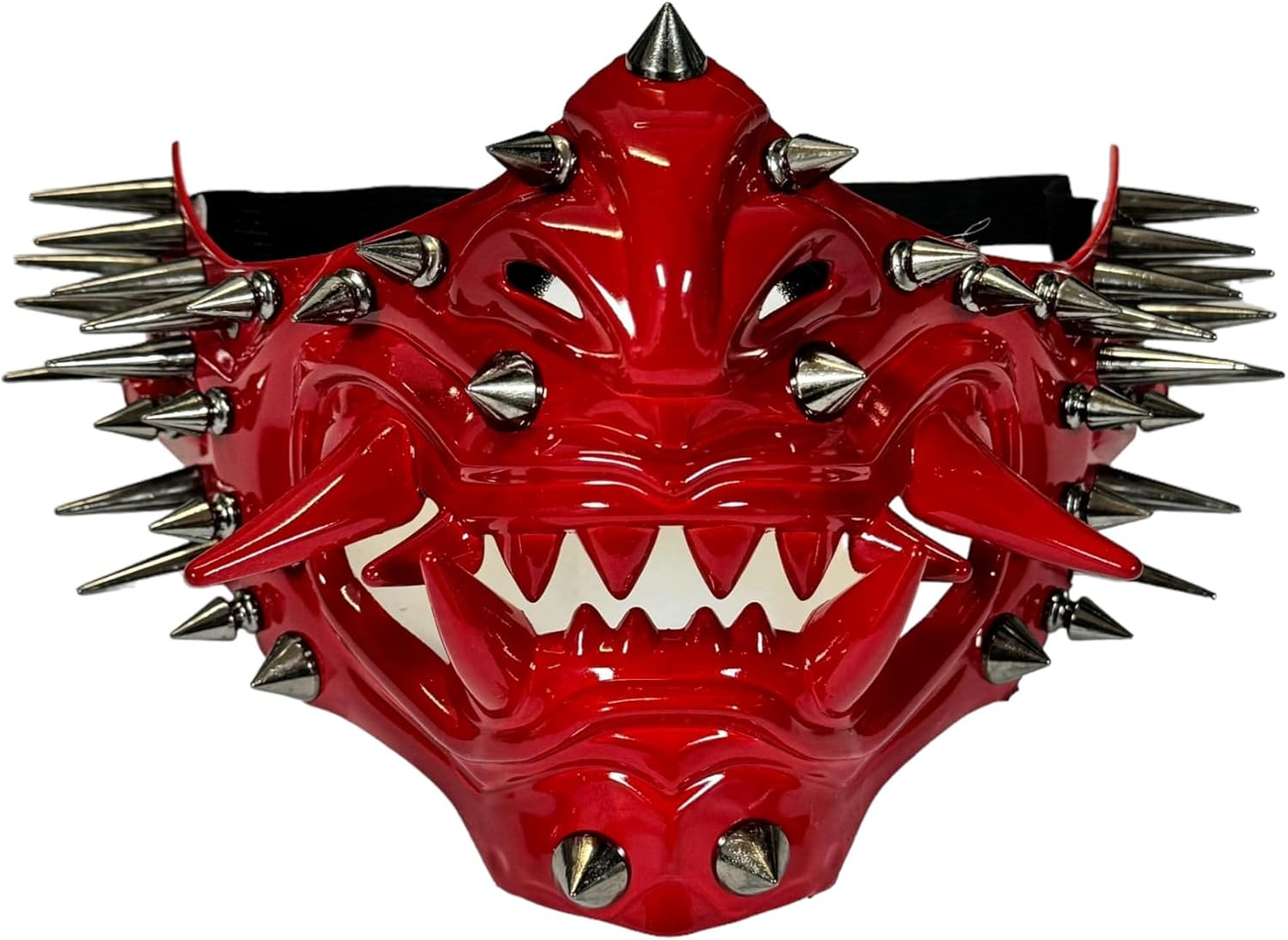 Red Japanese Monster Hannya Mask with Spiked Demon Oni Samurai Half Face Shield (Black)