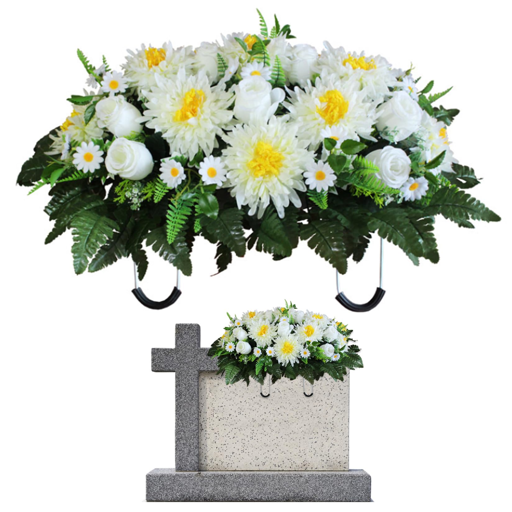 Headstone Flower Saddle Sun-Proof and Water-Resistant Memorial Artificial Cemetery Flowers for Grave Decorations Headstone Flower Saddle, Flowers, Tombstones for Graves image 5