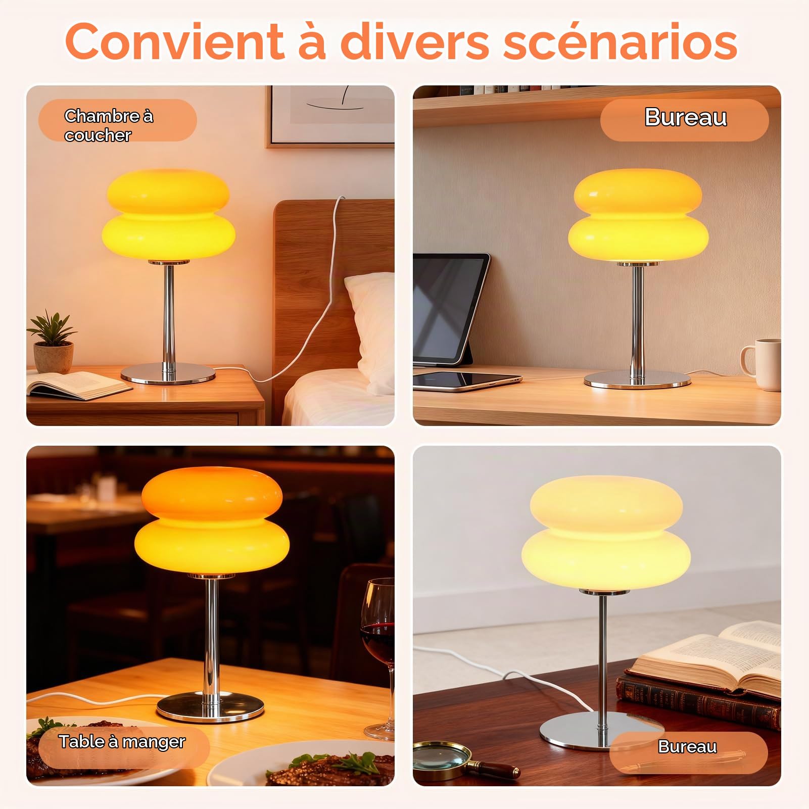 Lampe De Table En Forme De Tarte Aux Œufs, Lampe De Bureau En Verre À Tarte Économe En Énergie,Jolie Lampe De Table Usb Veilleuse Décoration De Chambre à Coucher Pour Dortoir, Salon(Orange)