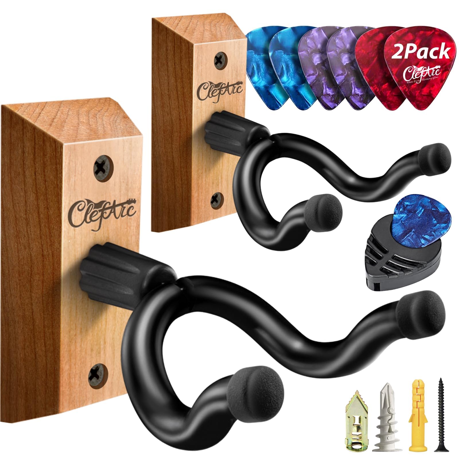 Guitar Wall Hanger 2 Pack U-Shaped Cherry Mount
