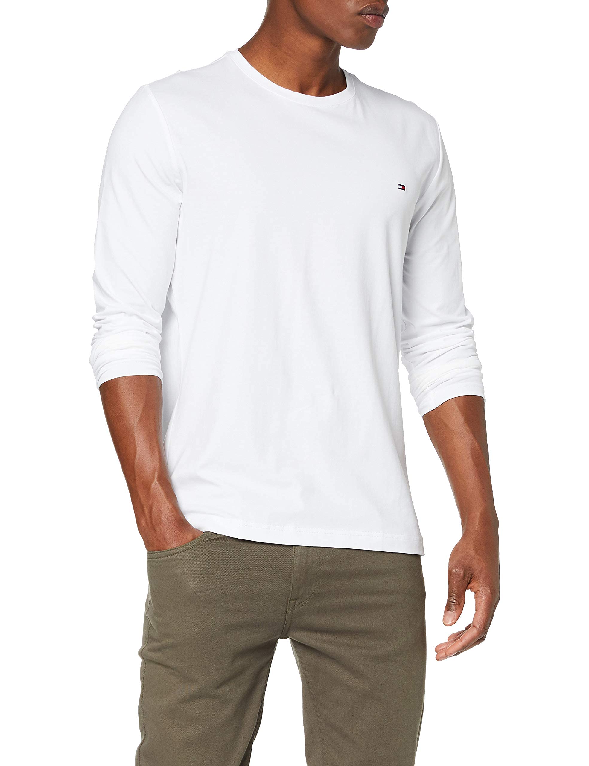Tommy Hilfiger Men’s Slim Fit Stretch Cotton Long Sleeve Top, White (White), L
