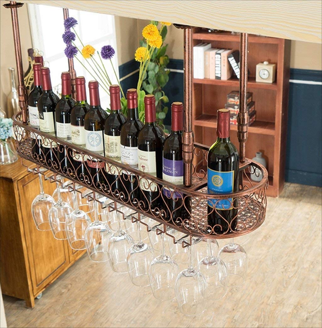 Porte-tubes en fer forgé suspendu de 100cm pour un bar à vin élégant