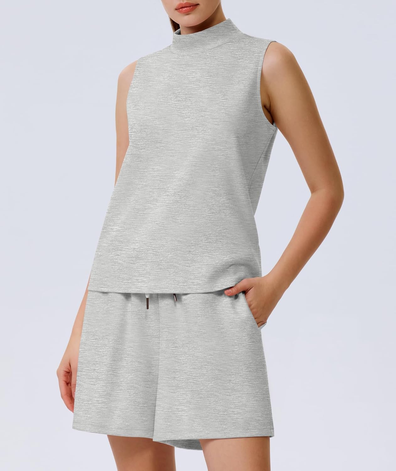 Casly Lamiit Women's Summer 2 Piece Outfits Mock Neck Tank Top High Waisted Shorts Lounge Sets 2025 Fashion Tracksuit