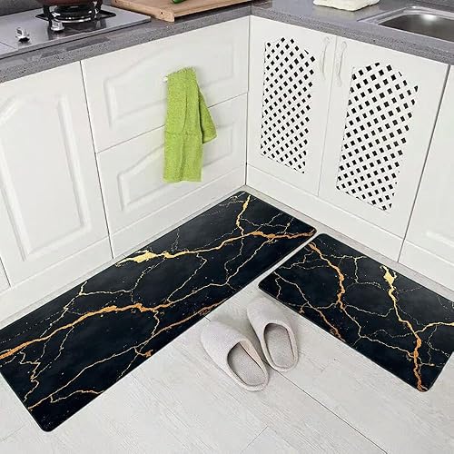 Vista 68 de TOMWISH - Tapetes de cocina para piso, color turquesa, gris, abstracto, pintura artística, 17 x 48 + 17 x 24 pulgadas, juego de alfombras de cocina