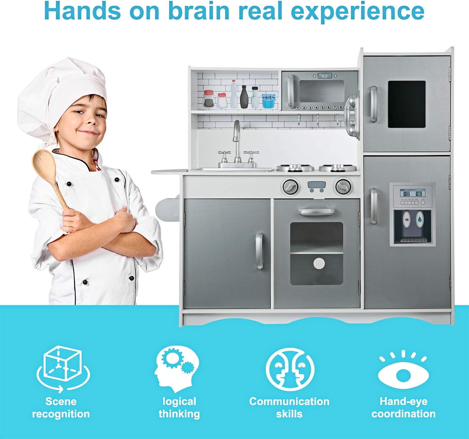 GOLDORO Kitchen Set for Kids, Play Kitchen Fun with Friends Kitchen,Toy Kitchen Set with Ice Maker,Removable Sink,Telephone, Utensils, Oven : Everything Else