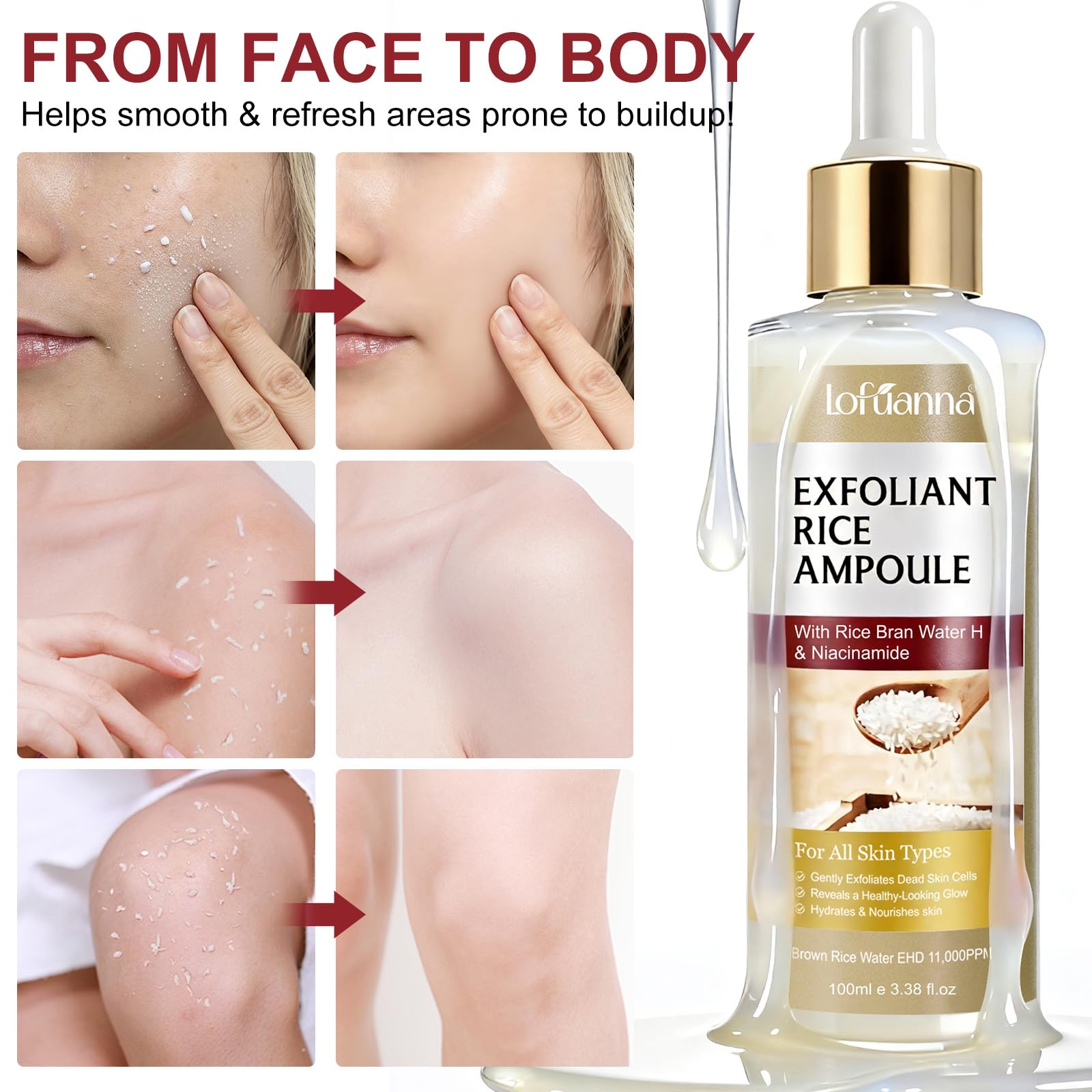 Siero Esfoliante al Riso 100ml, Siero Coreano Esfoliante al Riso, Peeling Viso Delicato,Scrub Viso Anti Punti Neri Rimozione, Riduce Pori, Idratante e Illuminante,Rimuove Cellule Morte,pelli sensibili
