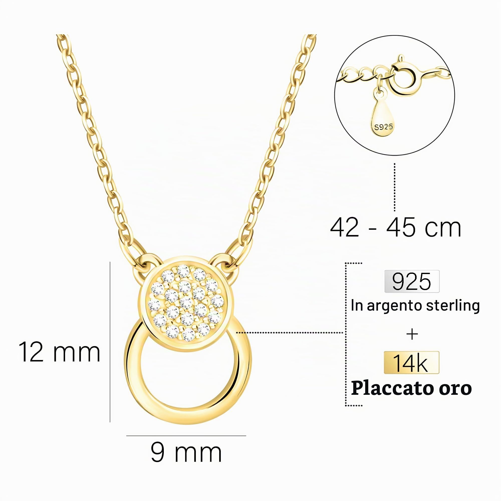 Sofia Milani - Collana da Donna in Argento 925 - con Pietra Zircone - Ciondolo a Cerchio