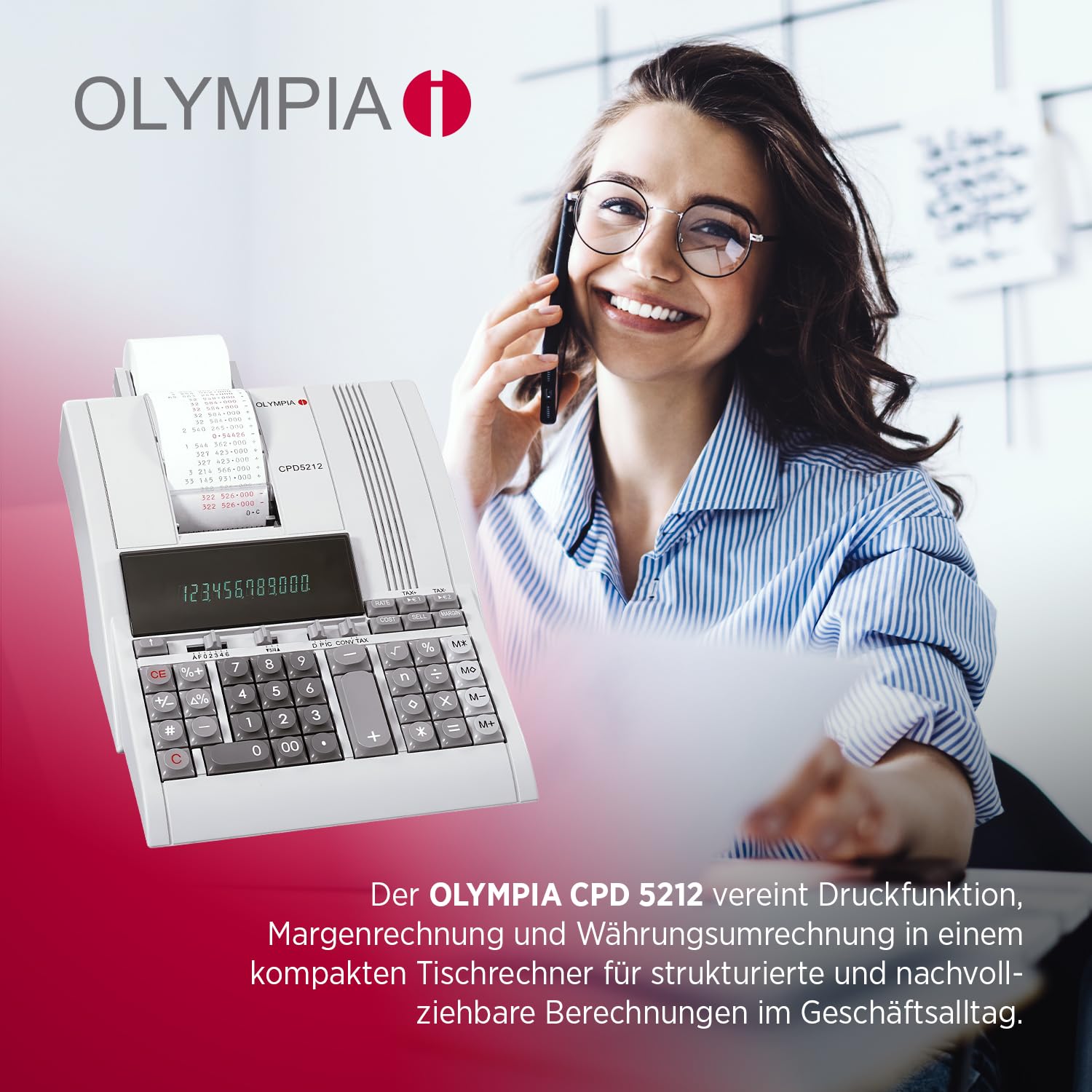 Olympia CPD 5212 Tischrechner mit 2-Farb-Druck 12-stellig 4,1 Zeilen/Sek. Rechenmaschine