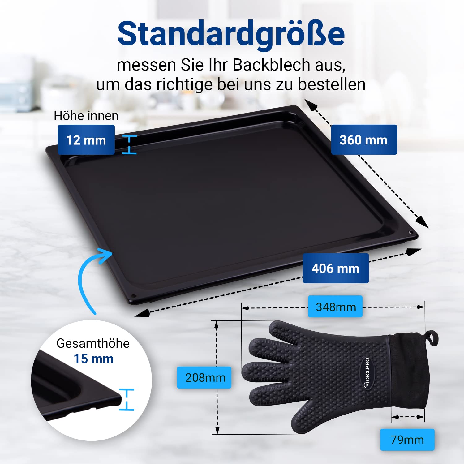 Gorenje 334774 AC037 - Bandeja de Horno Acero (406 x 360 mm, con 2 guantes de silicona)