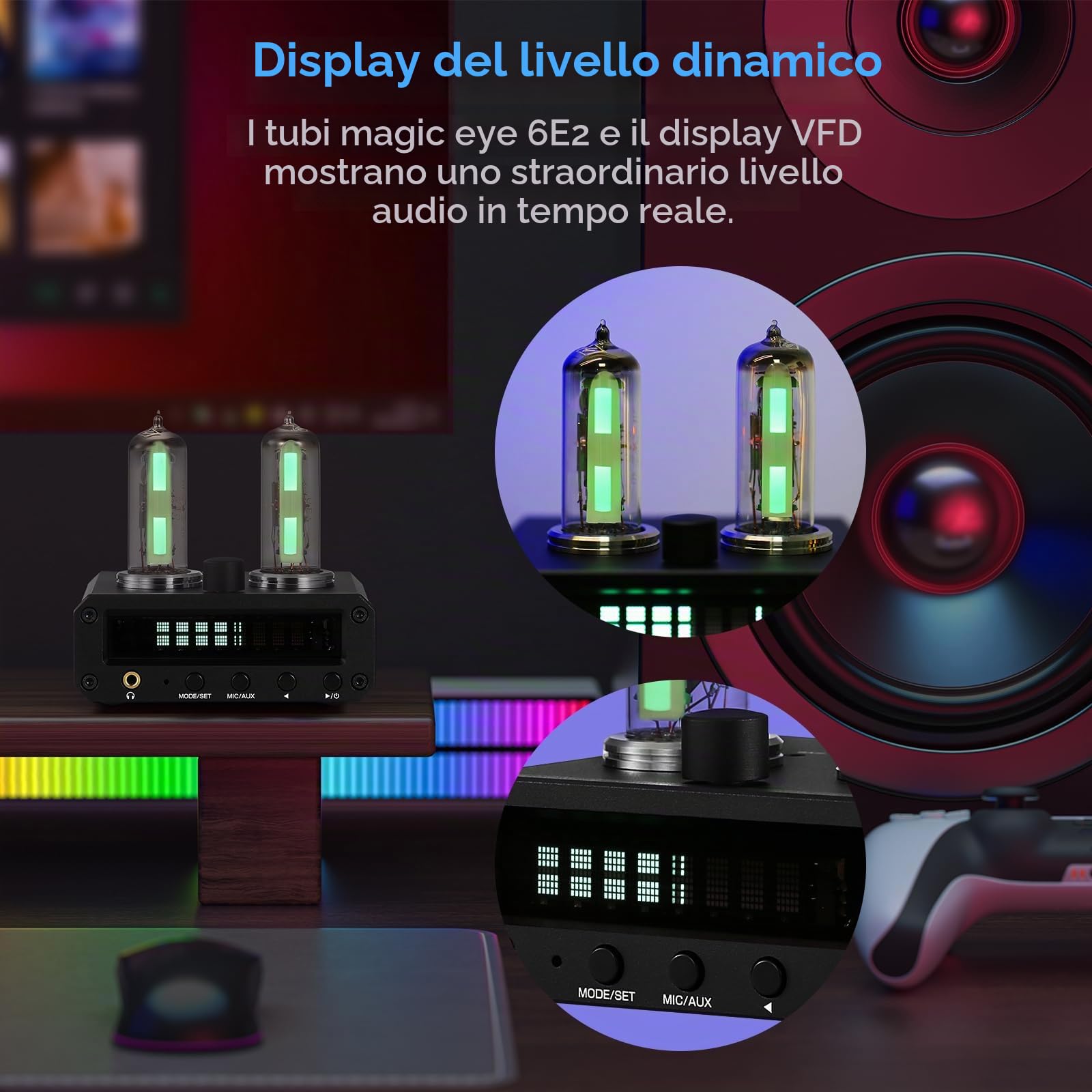 Douk Magic 6E2 - Amplificatore stereo per cuffie, indicatore sonoro, radio FM