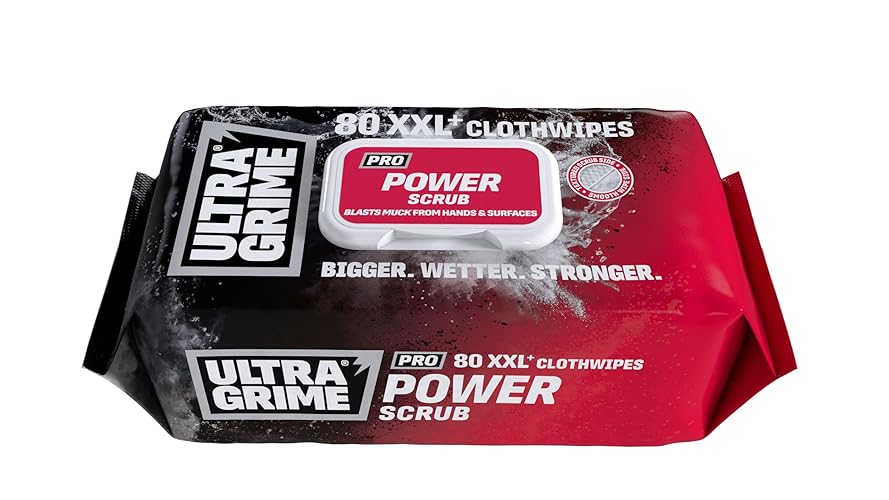 UltraGrime PRO Power Scrub Cleaning Wet Wipes - Big Size Professional Disposable Wipes - Tougher Multi-Purpose Heavy-Duty Textured Scrubbing Cloths (80 Thick Large) - Single