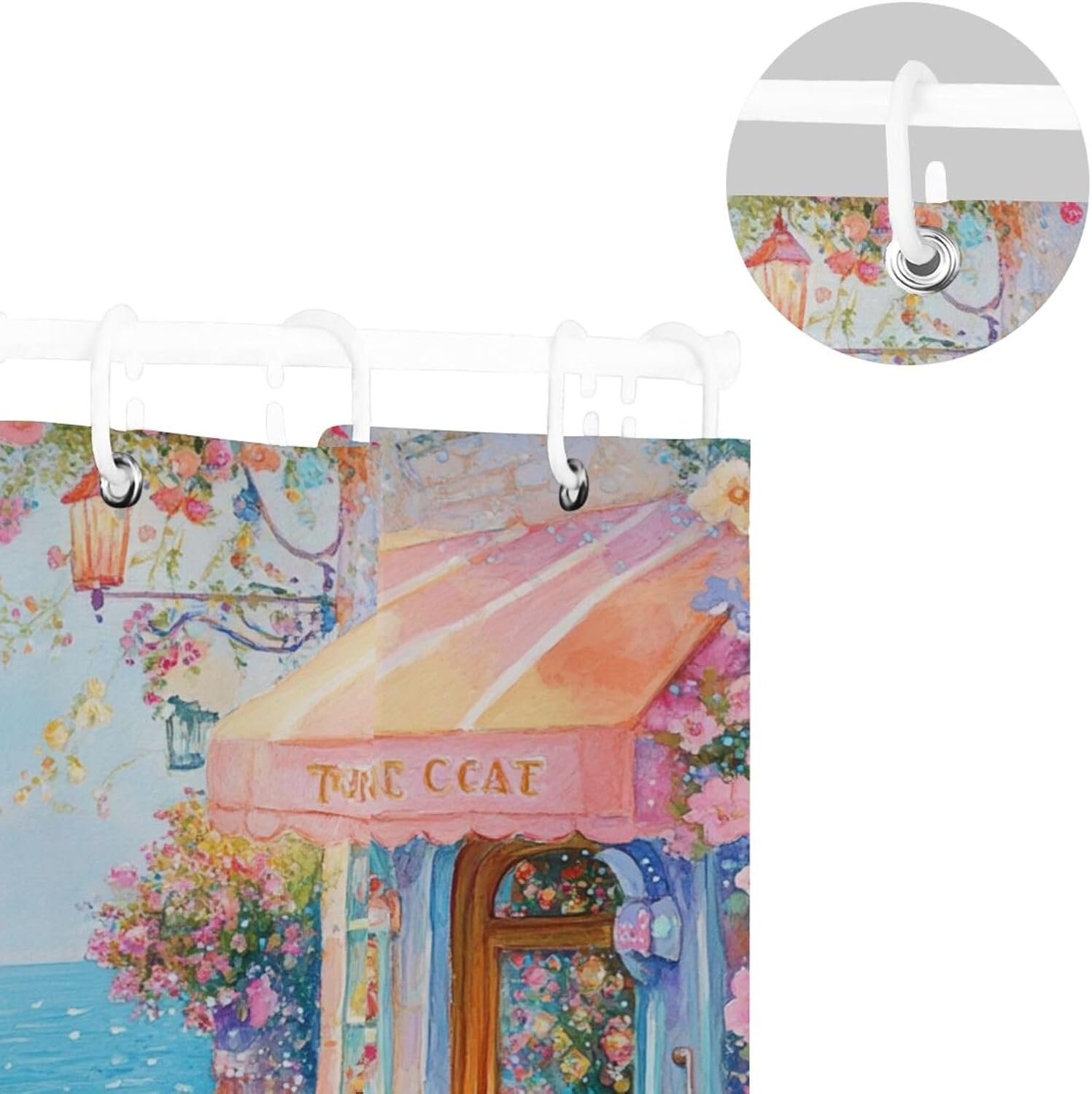 66x72 Inch Water Resistant Printed Shower Curtain with Hook Beach Colloge Coffee Store Polyester Resistant Washable Simple Shower Curtain Liner for Decor Shower
