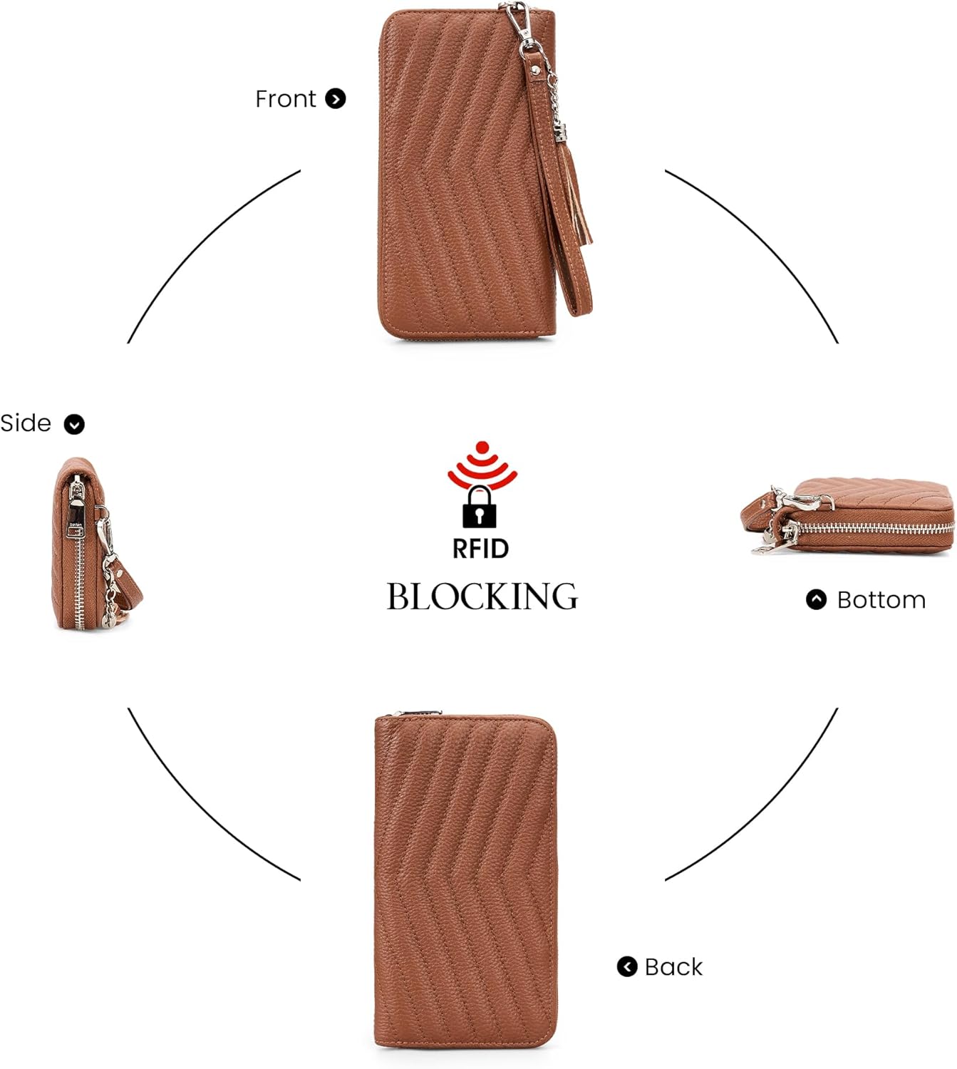 befen Black Wallet for Women Soft Genuine Leather Quilted Wristlet Clutch Wallet RFID Blocking Zip Around Designer Wallet - Image 7