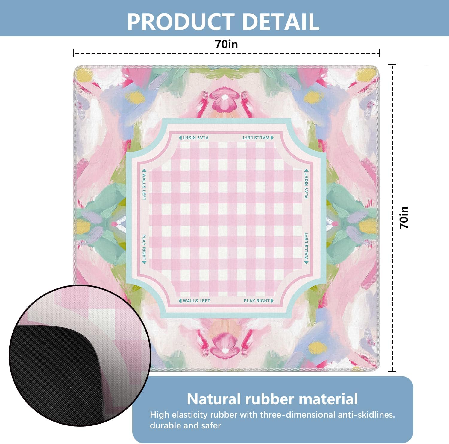 WHCHJ Pink Boho Floral Checkered Mahjong Mat 31.5 x31.5 , Abstract Watercolor Cottagecore Pastel Non-Slip Noise Reduction Mahjong Table Mat for American Mah Jong Poker Board Card Games Dominoes