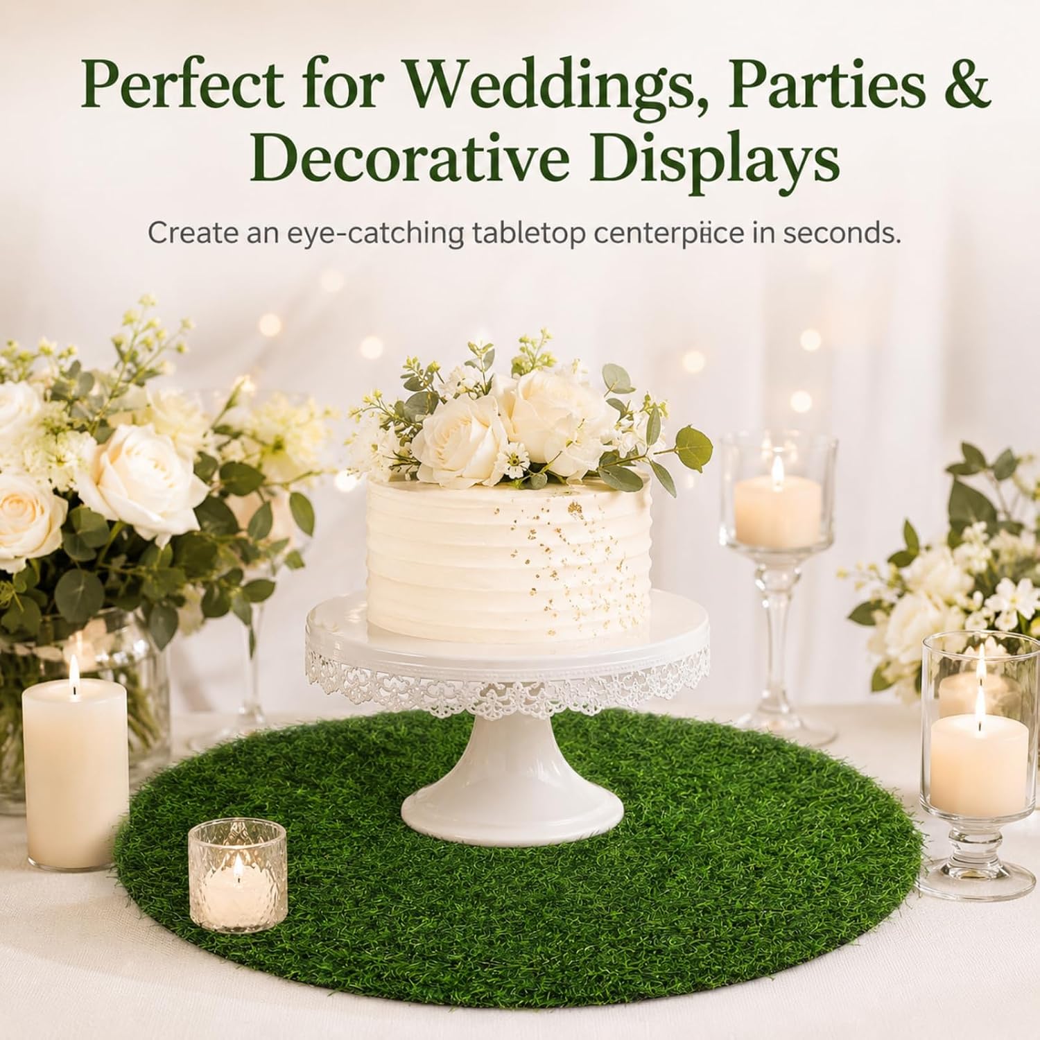 jojofuny Simulated Grass Round Table Mat 50CM – Artificial Turf Table Runner for Weddings, Parties, and Banquets – Mosaic Grass Tablecloth for Indoor & Outdoor Dining Decor image 3