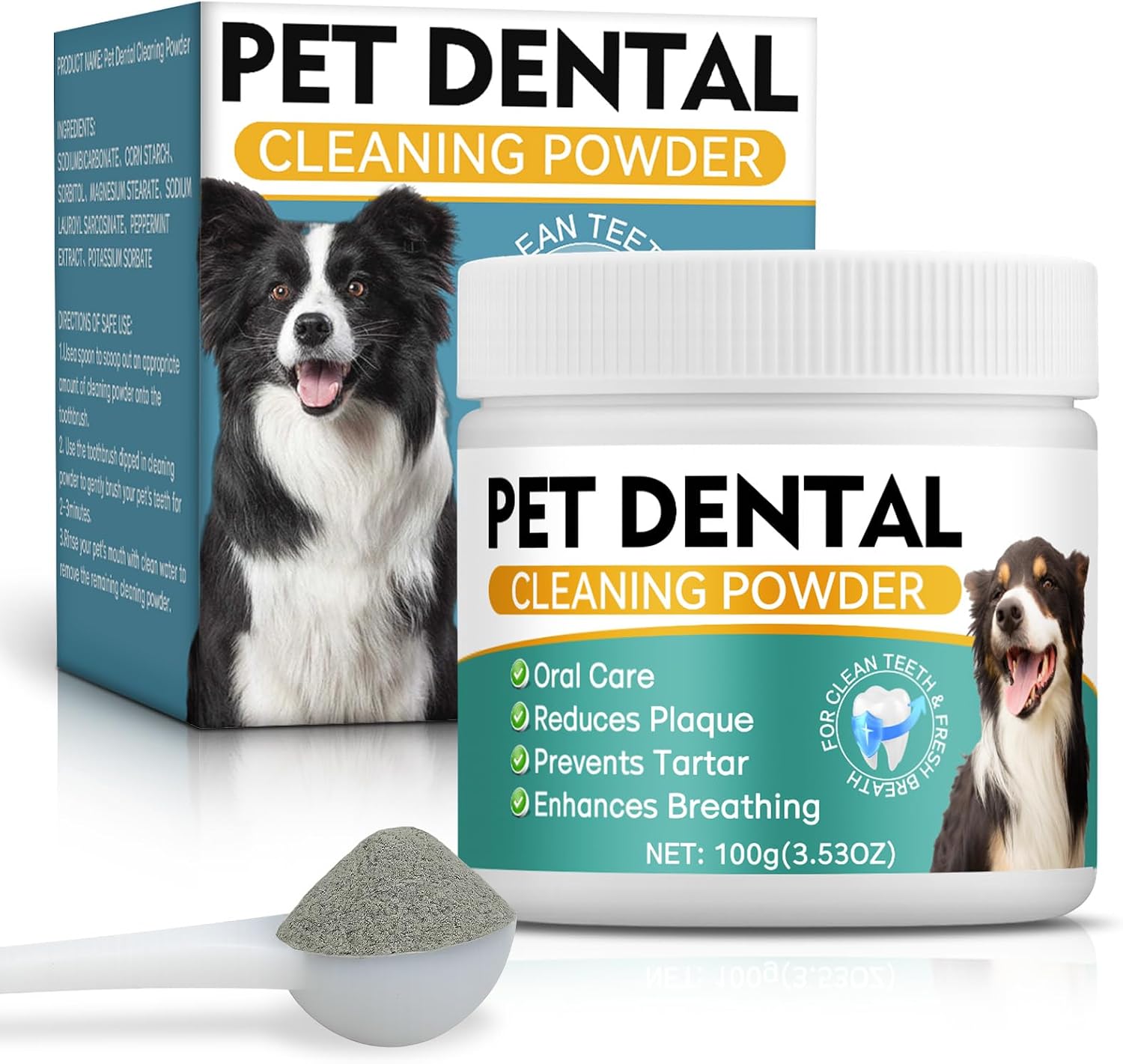 Dog Dental Powder, Dog Teeth Cleaning Powder- Natural Breath Freshener for Dogs, Tartar & Plaque Remover, Dental Care for Small, Medium, Large Dogs & Cats (Dog Dental Powder)