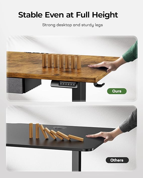 Standing Desk with Drawer, Marsail 48x24 Inch Height Adjustable Standing Desk Electric Stand Desk Sit Stand Home Office Desk Ergonomic Workstation Home Office Computer Gaming Desk Rustic