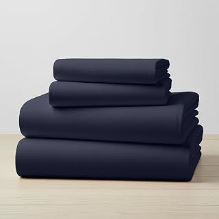 Mellanni 100% Cotton Heavyweight Flannel Sheet Set Queen Navy Warm Cozy