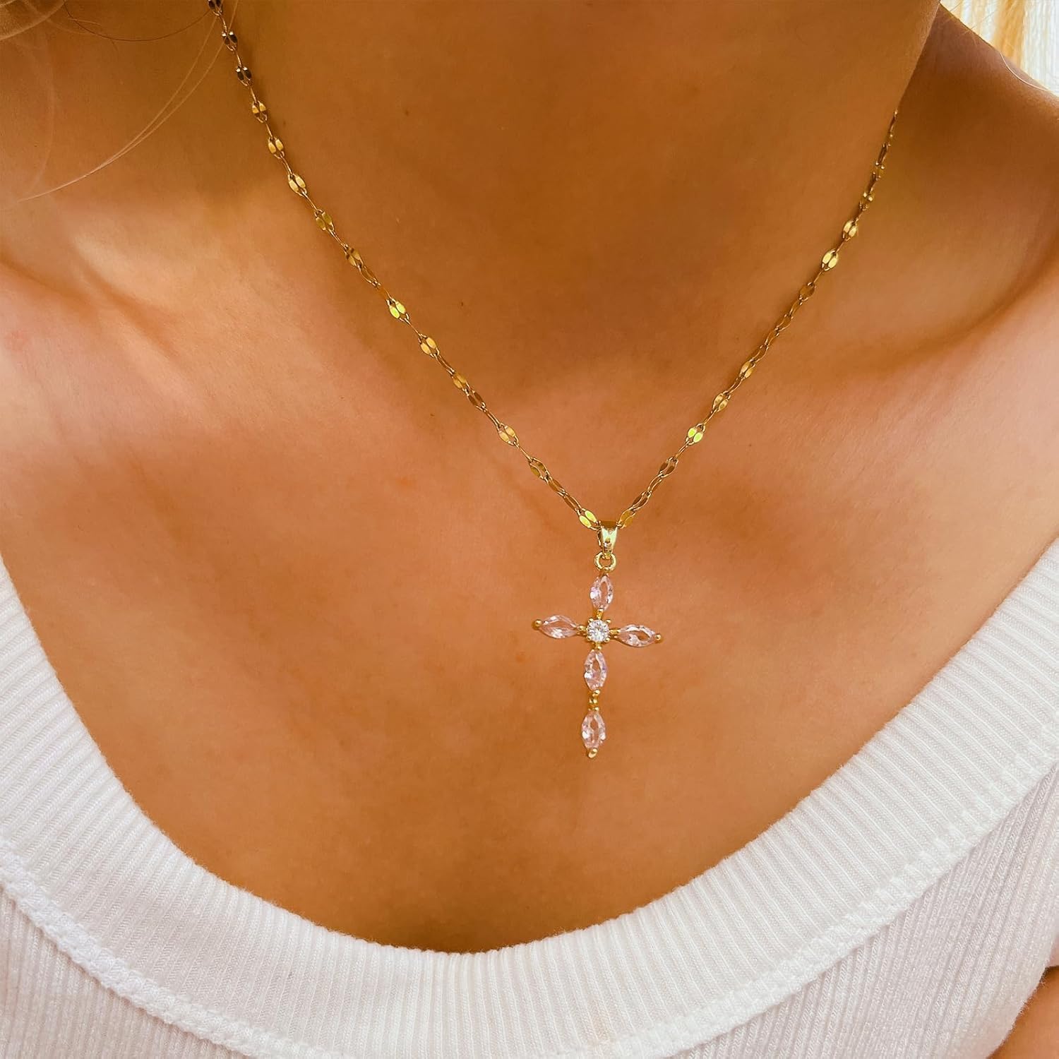 Cross Necklace for Women Diamond Cross Pendant Necklace Cubic Zirconia Crystal Birthstone Cross Necklace Religious Gifts for Women - Image 3