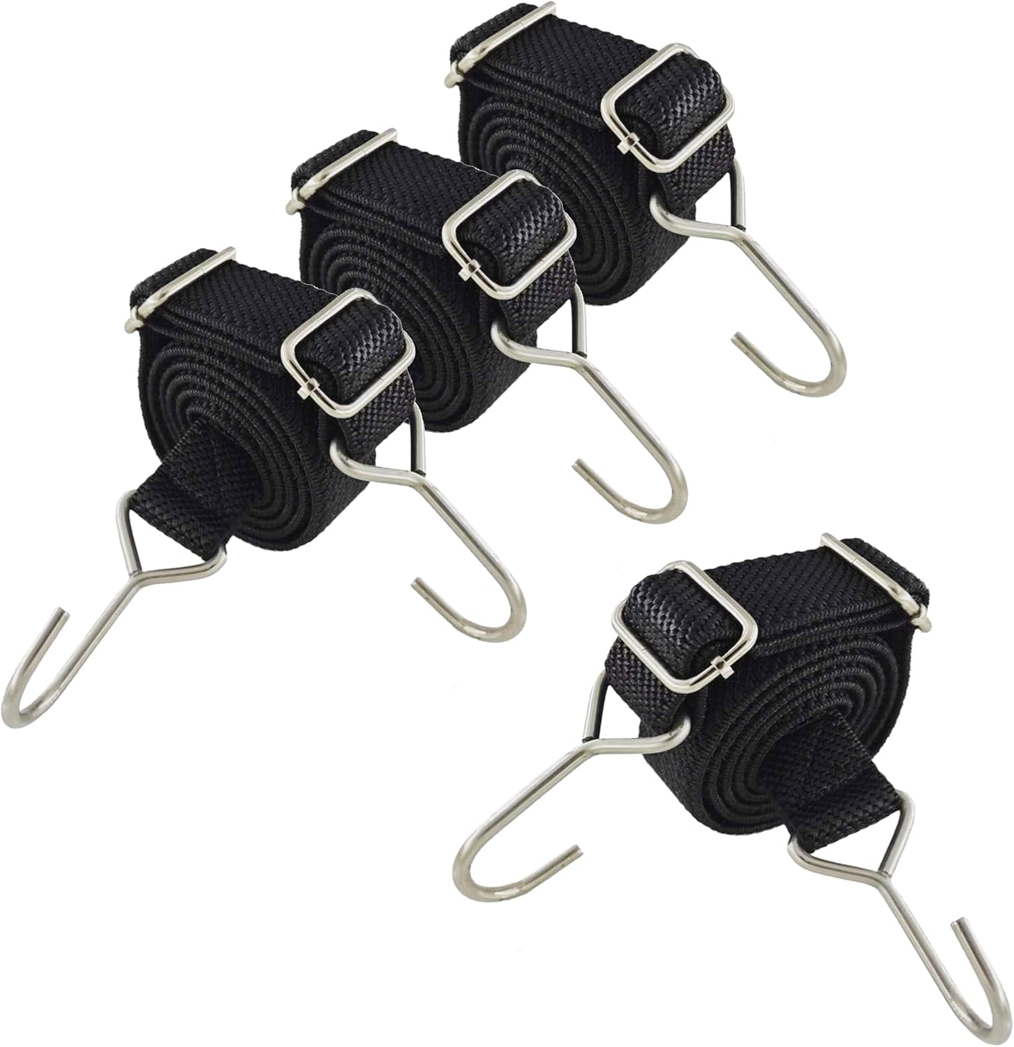 Flat Bungee Cords with Hooks 48 inch Adjustable, 4-Piece Black Color, 4.8MM Stainless Steel Hook,Heavy Duty for Transport Goods Bundling. (Black, 48 Inch X 4 Pic)