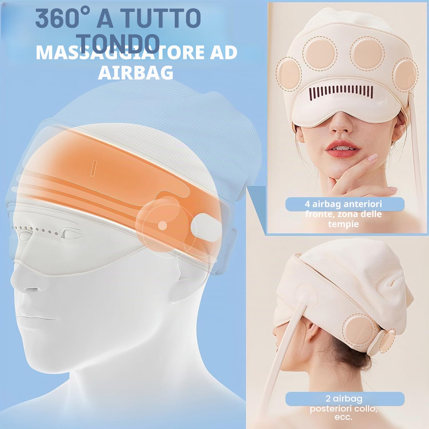 iKeener Elettrico Testa Massaggiatore,360°Full Coverage Portatile,Occhio,Collo Massaggio Con Calore,Impastare,Premere,Modalità Regolabili,Dolore e l'ansia Sollievo,Stress Relax,Tensione,Sonno Profondo