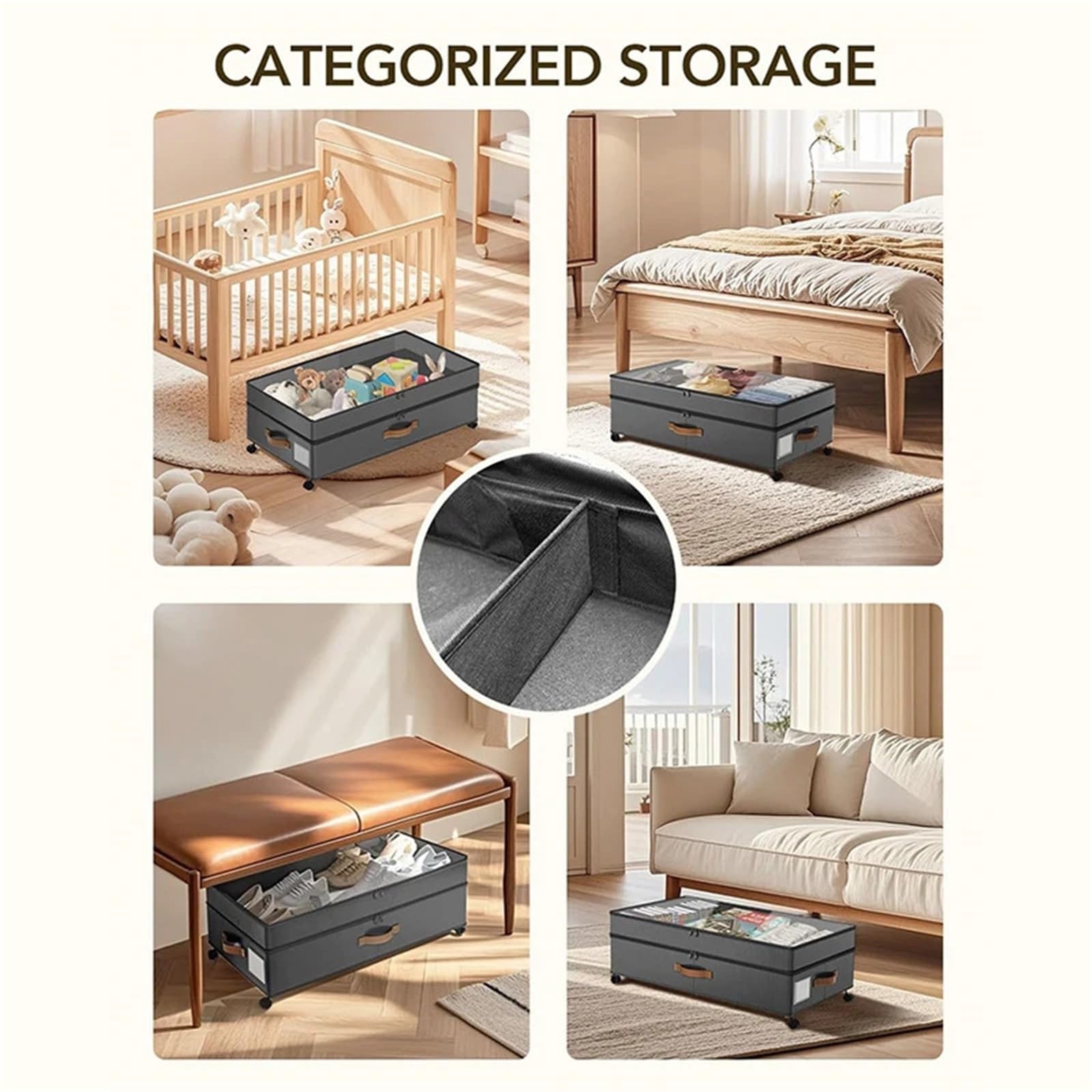 Scatole in Tessuto Comodo Contenitore sottoletto su Ruote, contenitori sottoletto Super-dimensionati da 72 Litri, scarpiere Rialzate da 11 Pollici con coperchi Trasparenti
