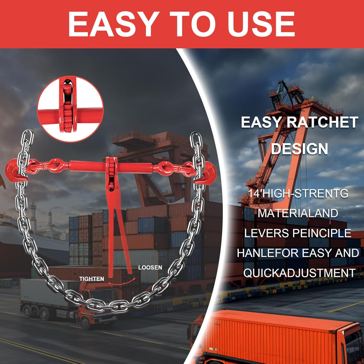 AAIN Ratchet Ratchet Chain Binders | 3/8"-1/2" Load Binder with 2 Grab Hooks | 9,200 LBS Safe Working Load | Heavy Duty Ratchet Binders for Towing