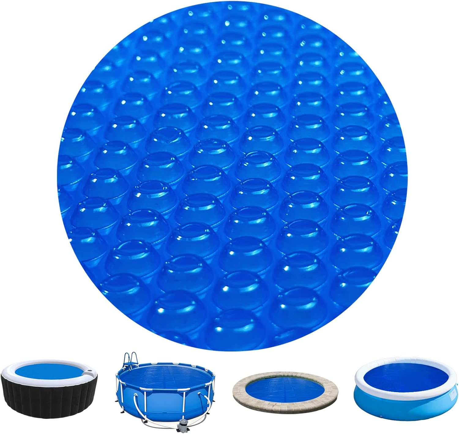 AURSK Solar Pool Cover,12mil 8 Foot Round Solar Pool Thermal Blanket for Above-Ground Pools,Hot Tub Bubble Cover,Blue 8FT