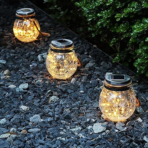 M LEDme - Farolillo Solar Exterior, luz cálida, SphereGlass Linternas Solares de Cristal Craquelado para Jardin, Luz Solar con Soporte Extraíble, Césped, Navidad, 2W, LM8074 - imagen 5