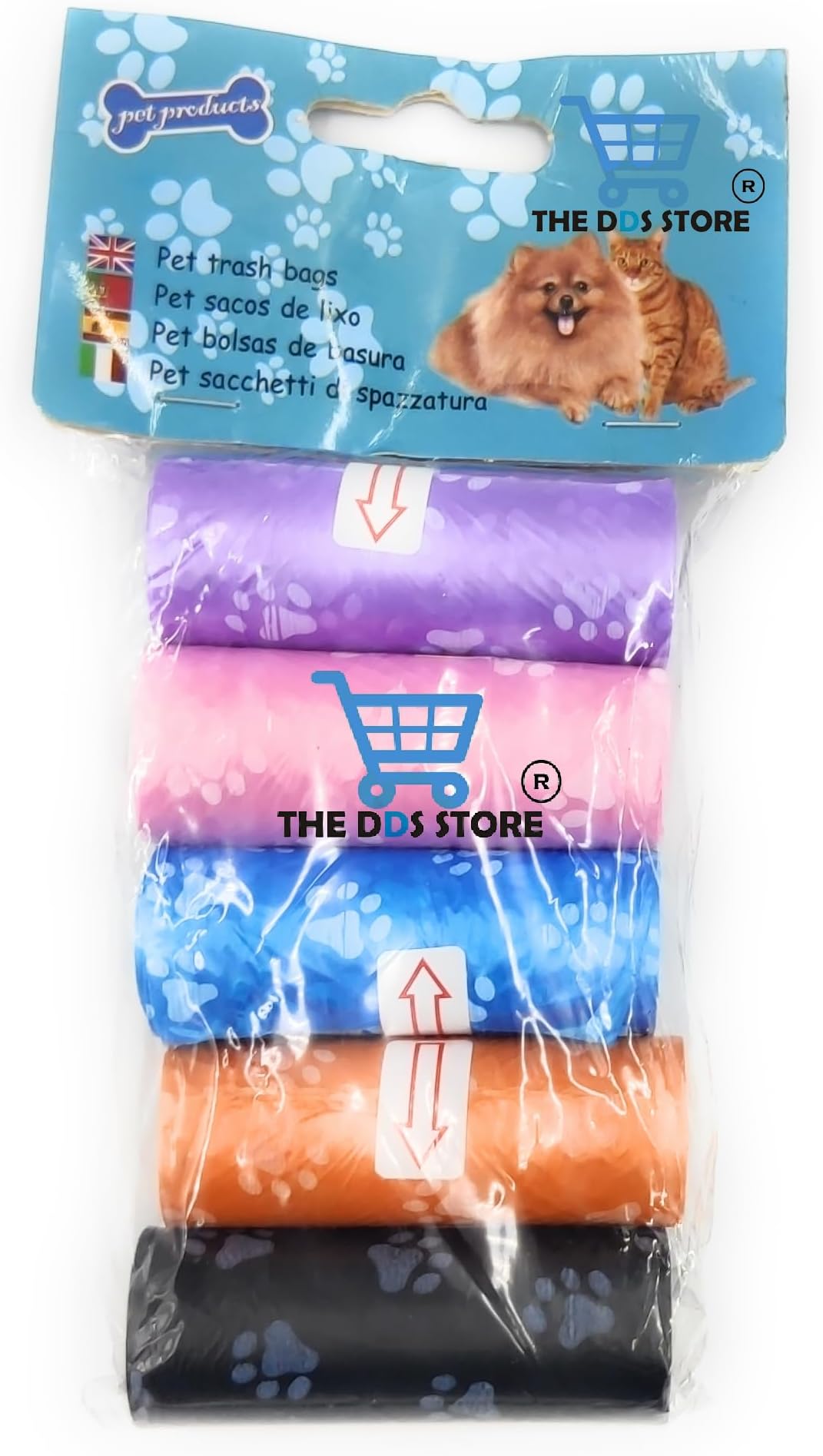 THE DDS STORE Pet Waste Bag, Random Color Printrd Pet Poop Bag Disposal Waste Bags Scoop Doggy Poop Bag (5 Rolls (75 Bag))