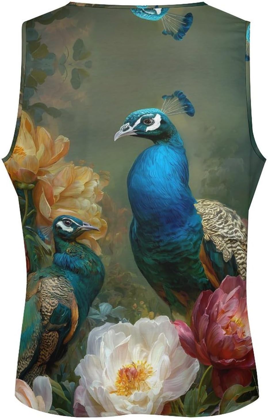 Peacock with Peony Flowers Men Tank Top Workout Shirt Muscle T Shirt 5XL