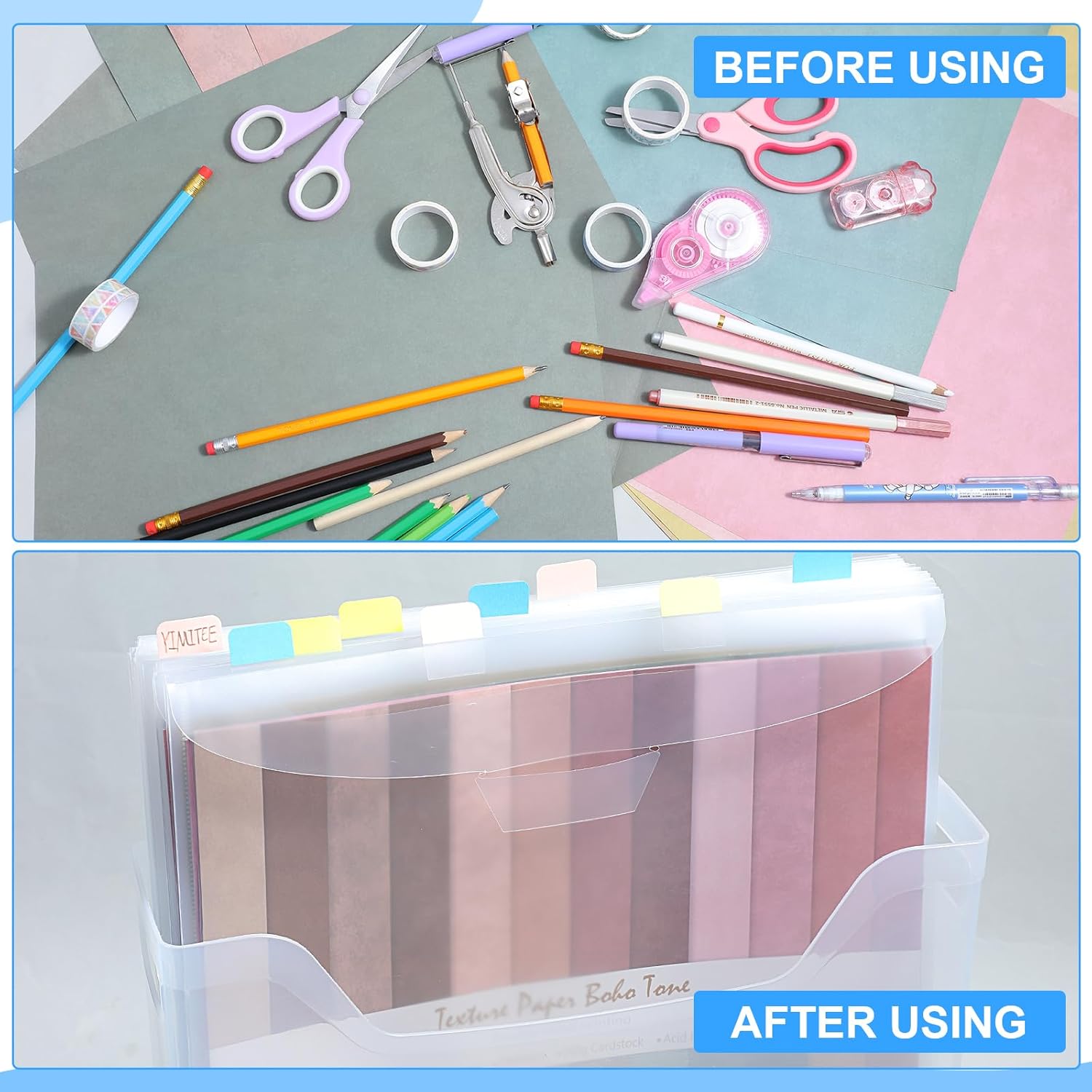 36PCS Scrapbook Paper Storage Organizer 13 x 12 Paper Storage Organizer with 120PCS Sticky Index Tabs Holds Scrapbooking, Cardstock, Vinyl Papers