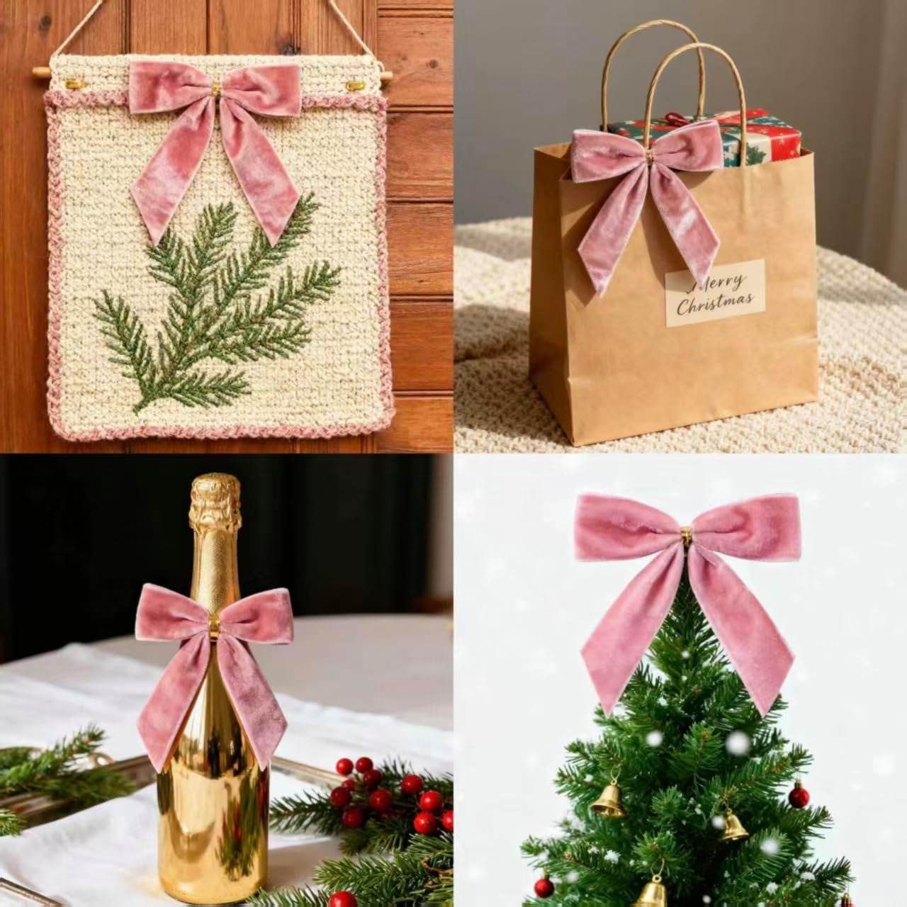 24 Pcs Pink Small Velvet Bows for Valentines Day Decorations, 3.5 Inch Xmas Velvet Ribbon Bow Ornaments for Christmas Farmhouse Tree Wreath Garland DIY Craft Gift Wrapping Decorative, 1" W