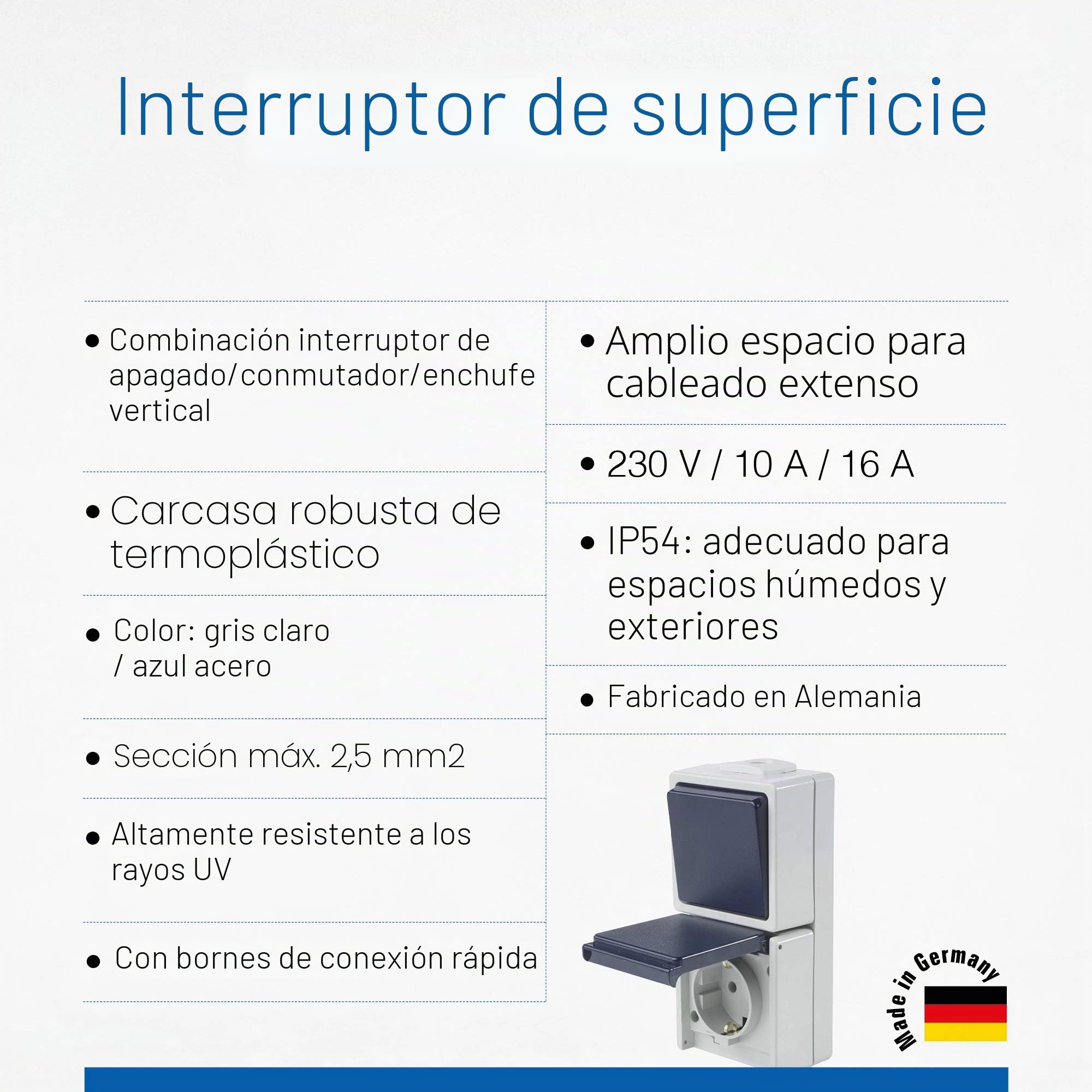 as - Schwabe 62455 - Conjunto de conmutador y Caja de Enchufe para Exteriores (Vertical, IP 54), Color