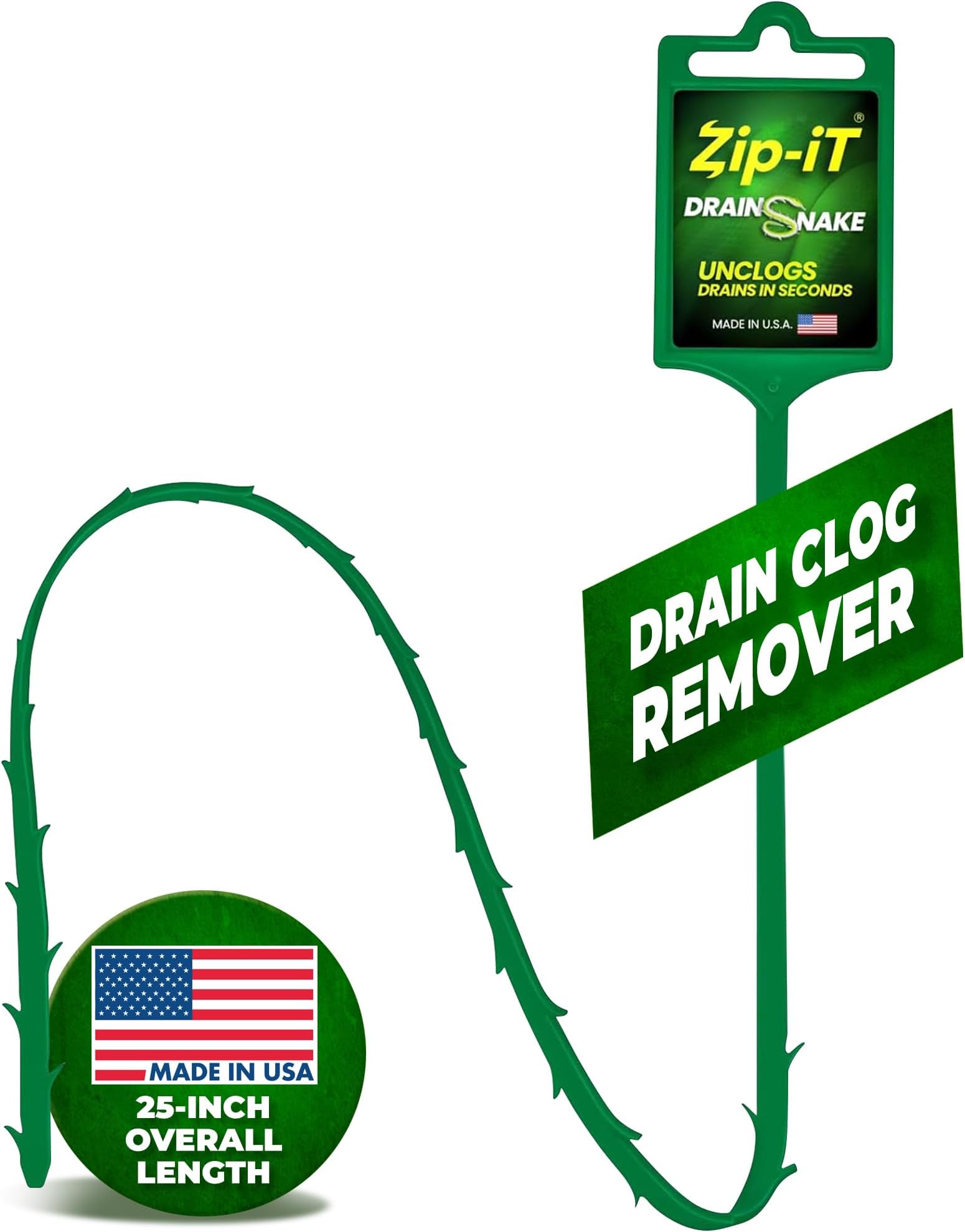 Hair Drain Clog Remover, 25-inch Unclogger Tool for Shower, Tub & Sink - Reusable Snake Drain Hair Removal Tool, Flexible Non-toxic - Green (1-Pack)
