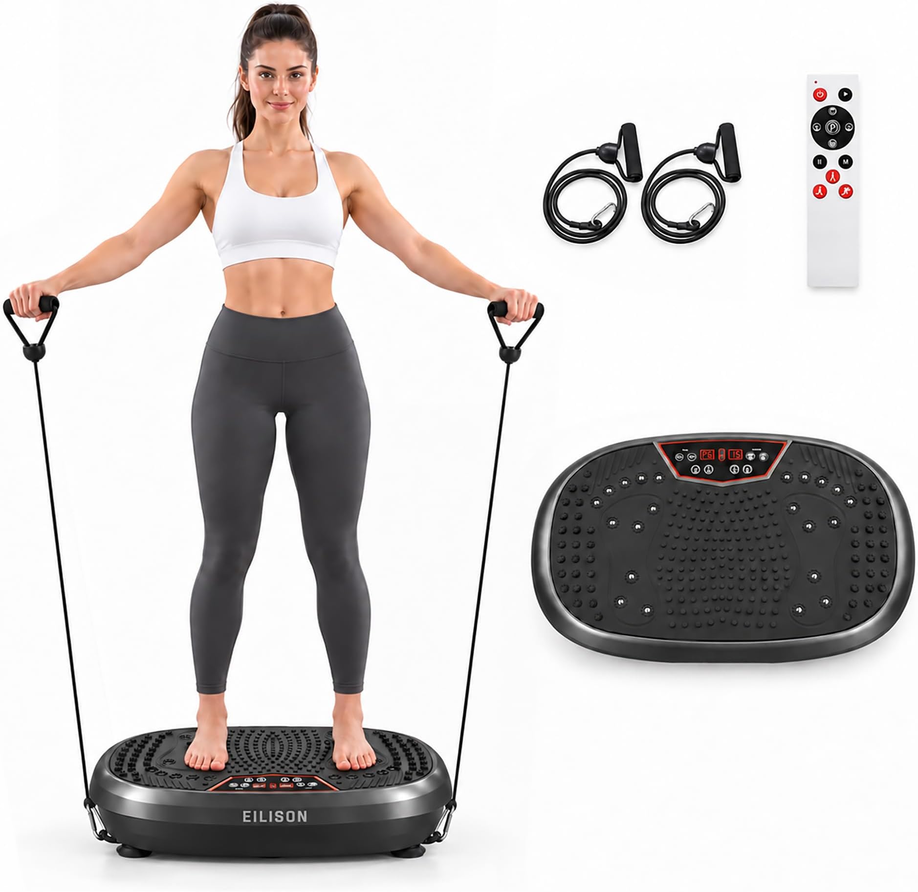 EILISON FitMax 3D XL Vibration Plate Exercise Machine - Whole Body Workout Vibration Platform w/Loop Bands - Lymphatic Drainage Machine for Weight Loss, Shaping, Wellness, Recovery