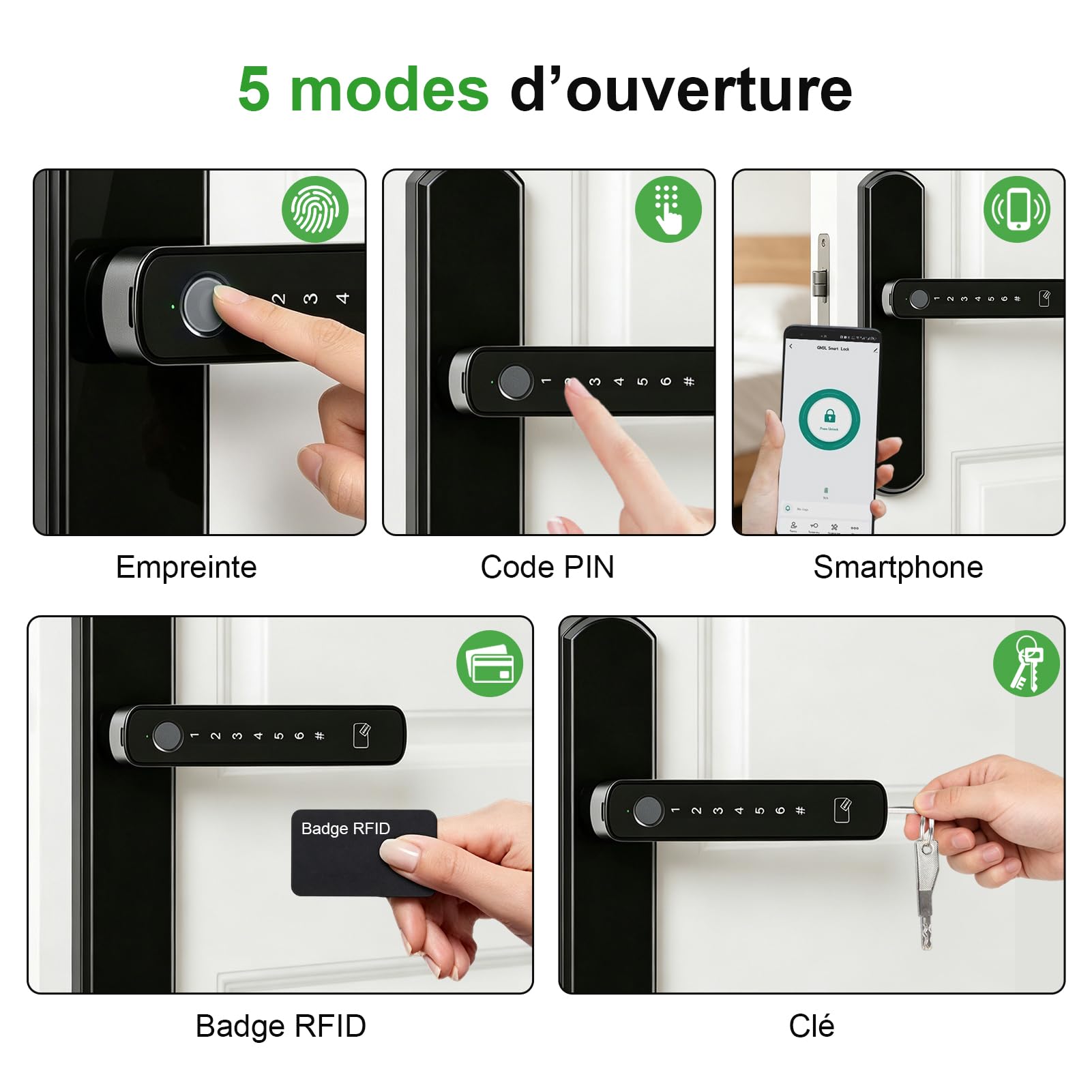 Serrure de porte intelligente à empreintes digitales, serrure de porte d'entrée biométrique sans clé avec application pour carte clavier sans fil TUYA, mot de passe pour chambre à coucher, hôtel