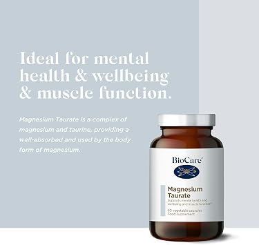 BioCare Magnesium Taurate, 60 Capsules | Well-Absorbed Magnesium for Tiredness, Energy, Muscle and Nervous System Support