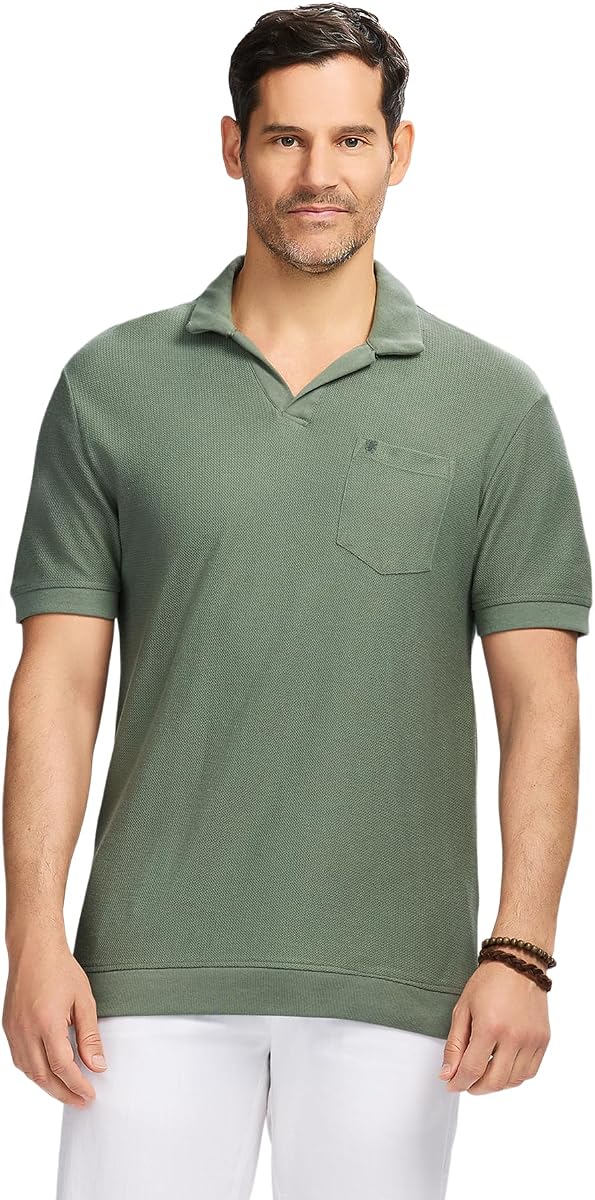 Izod Polo de manga corta con textura de agua salada para hombre