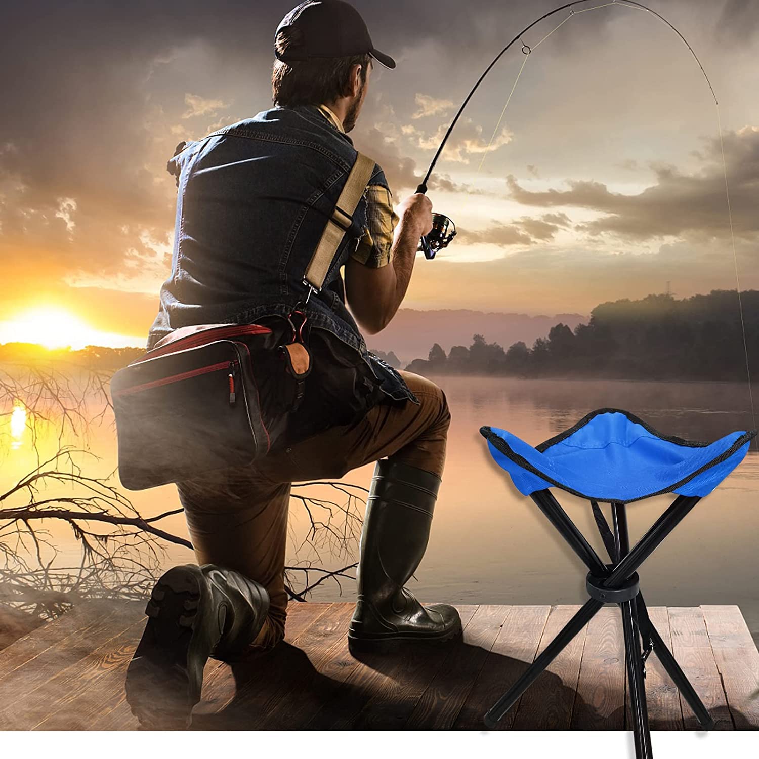 Luteti Folding Camping Stool,15" Folding Camping Chairs,Portable Tripod Seat,Outdoor Travel Tall Slacker Chair for Camping Walking Hunting Hiking Fishing Mountaineering Picnic Beach BBQ Garden Lawn