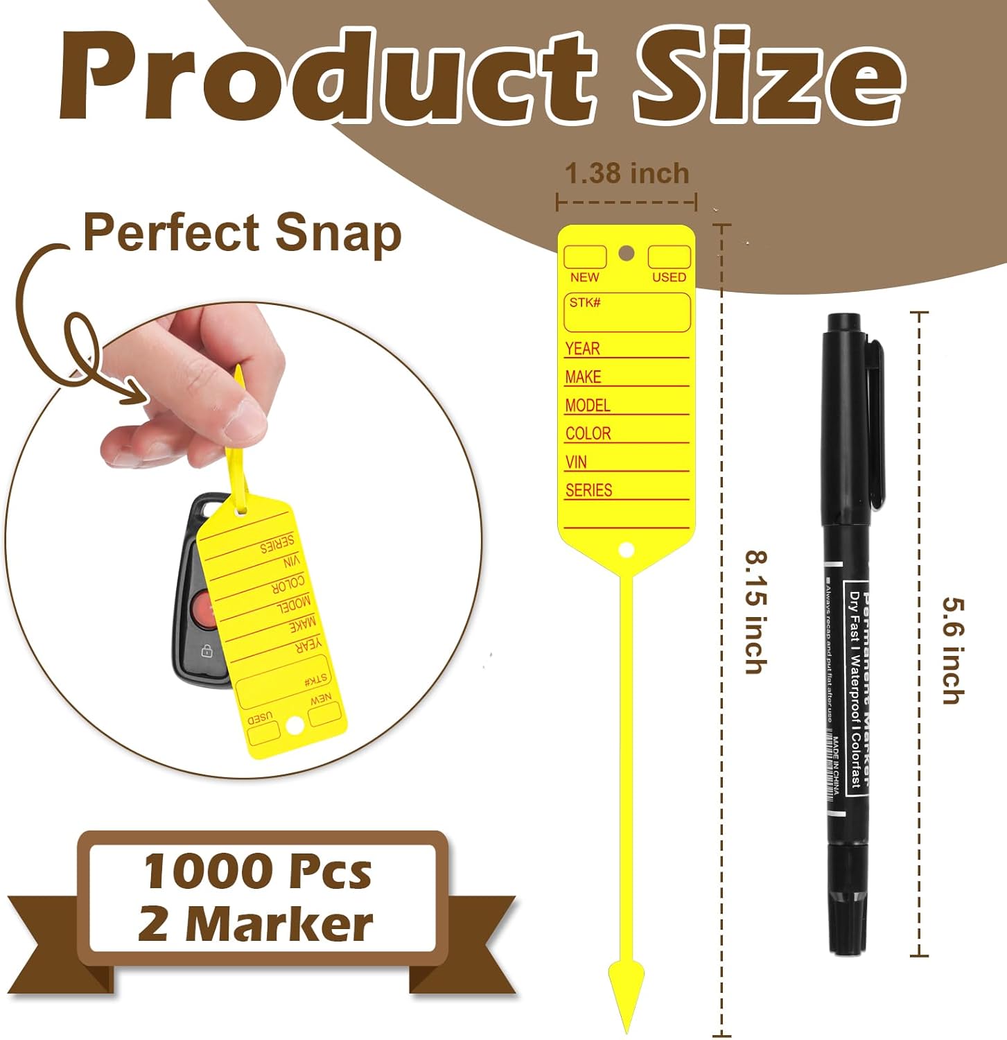 1000 Self Locking Arrow Key Tags 1 3/8'' × 8 1/8'' with 2 Double-Ended Marker Car Key Labels Key Identification Tags Self Lock Lable Tags for Office Automotive Shop Supplies