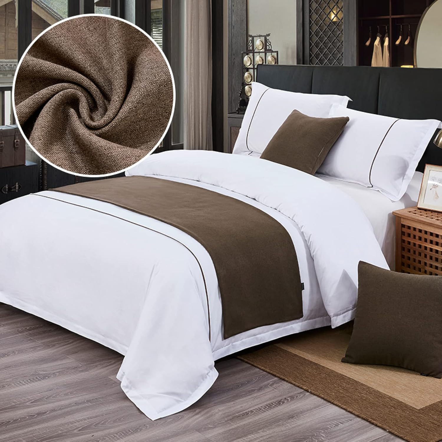 Bedspreads Bed Runner Throw Bedding Single Queen King Bed Cover Towel Home Hotel Decorations Bed Towel Scarf Brown 19.7 x 82.7 inches (Bed Scarf Only)